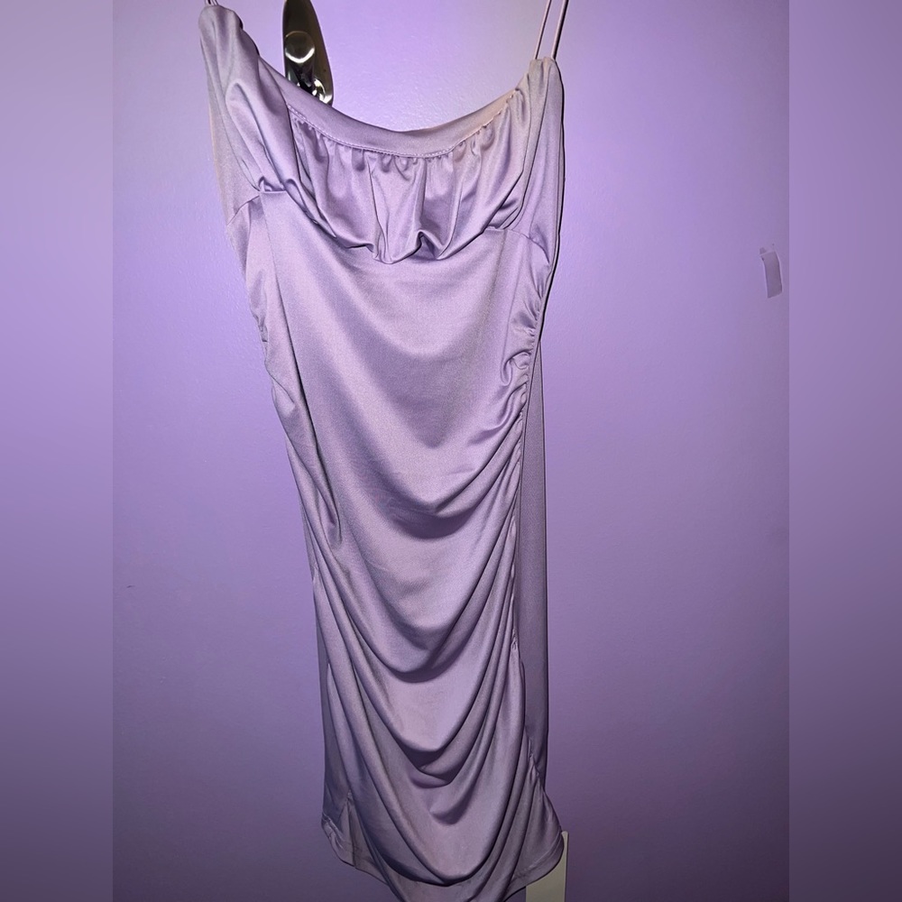 Lavender dress with spaghetti straps, lots of stretch